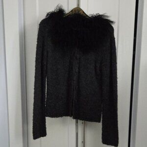 Monica Bianco made in Italy cardigan with fuzzy furry collar